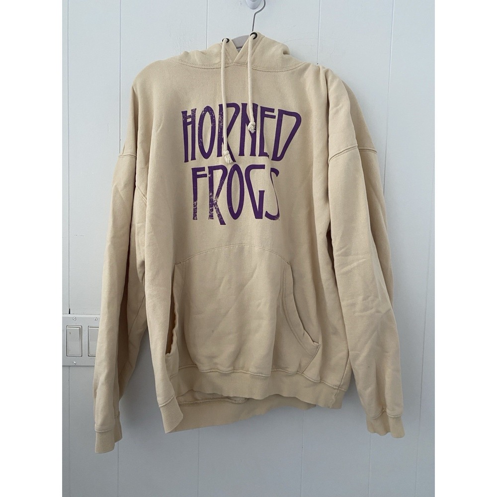 Pressbox TCU Horned Frogs Oversized Hoodie Sweatshirt Cream Purple Large